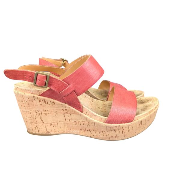 Kork-Ease Austin Wedge Sandals Red Leather Heel Slingback Women's 10 Comfort - Picture 2 of 8